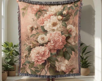 Vintage Blumendekor für Gärtner 100% gewebte Baumwolle, Cottagecore-Überwurf für Mama, botanischer Kunst-Tapisserie, Einweihungsgeschenk für sie