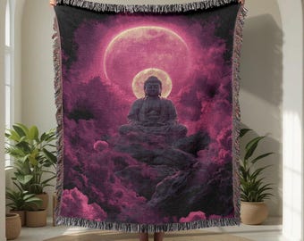 Meditation Buddha 100% Cotton Woven Blanket, Spiritual Woven Blanket, Zen Buddhist Quote Woven Blanket, Mindfulness Meditation Gift Blanket