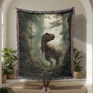 Dinosaur Lover 100% Cotton Woven Blanket, T-Rex Art Throw Blanket, Paleontology Hobby Woven Tapestry, Birthday Gift For Son Woven Blanket