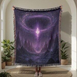Cosmic Galaxy Art 100% Cotton Woven Blanket, Space Throw, Mystical Wall Hanging, Spiritual Decor, Meditation Gift, Fantasy Landscape Decor.