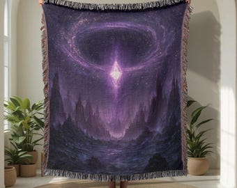 Cosmic Galaxy Art 100% Cotton Woven Blanket, Space Throw, Mystical Wall Hanging, Spiritual Decor, Meditation Gift, Fantasy Landscape Decor.