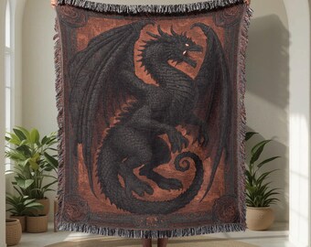Fantasy Dragon 100% Cotton Woven Blanket, Mythical Creature Woven Blanket, Medieval Legend Woven Blanket, Fantasy Art Woven Blanket, Gothic