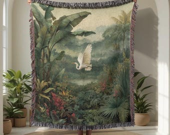 Coperta tessuta in cotone 100% con motivo "Tropical Nature", coperta tessuta con motivo "Jungle Scene", coperta tessuta con motivo "bird wildlife Lover", coperta tessuta con motivo "Serenity Landscape".