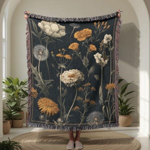 Floral Botanical Nature 100% Cotton Woven Blanket, Flower Lover Woven Blanket, Garden Hobby Woven Blanket, Spring Season Woven Blanket