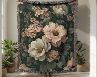 Floral Garden 100% Cotton Woven Blanket, Botanical Woven Blanket, Nature Lover Woven Blanket, Vintage Flower Woven Blanket, Cottagecore Gift