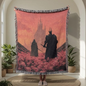 Coperta in 100% cotone intrecciato con il Signore Oscuro Sauron, coperta intrecciata per gli amanti dei libri fantasy, regalo per gli amanti della lettura della Terra di Mezzo, regalo di compleanno per gli amanti dei film