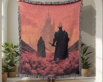 Manta tejida 100 % algodón con el Señor Oscuro Sauron, ideal para amantes de los libros de fantasía, ideal como regalo para aficionados a la lectura de la Tierra Media o para cinéfilos.