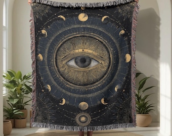 Mystische Tarot Leser Geschenk 100% Baumwolle Gewebte Decke, Spiritueller Freund Gewebter Überwurf, Esoterische Kunst Liebhaber Tapisserie Decke, Heidnische Housewarming