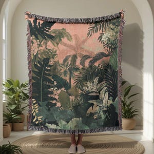 Tropical Jungle Sanctuary 100% Cotton Woven Blanket, Nature Lover Woven Blanket, Plant Enthusiast Throw, Botanical Decor Woven Blanket, Nature Quote Woven Blanket