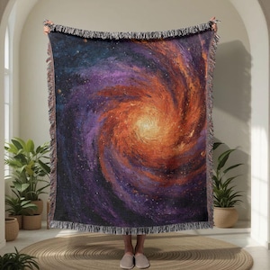 Galaxy 100% Cotton Woven Blanket, Astronomy Lover Gift Woven Throw, Space Enthusiast Tapestry, Science Teacher Gift Blanket, Stargazer