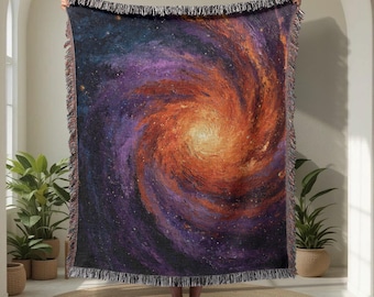 Galaxy 100% Cotton Woven Blanket, Astronomy Lover Gift Woven Throw, Space Enthusiast Tapestry, Science Teacher Gift Blanket, Stargazer