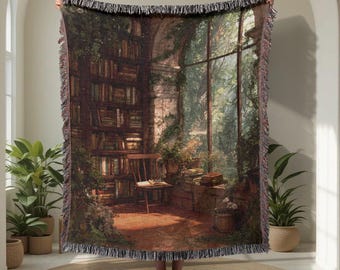 Gemütliche Leseecke – Decke aus 100 % Baumwolle, ideal für Bücherliebhaber, zum Entspannen in der Bibliothek, von der Natur inspiriert, für die Dekoration von Zimmergärten
