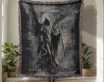 Grim Reaper 100% Cotton Woven Blanket, Angel Of Death Woven Throw, Gothic Hobby Decor Tapestry, Halloween Gift For Goth Friend, Dark Fantasy