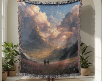 Romantisch stel cadeau 100% katoenen geweven deken, fantasiekasteel geweven plaid, jubileum voor haar geweven wandtapijt, boek Lover Journey Art Decor