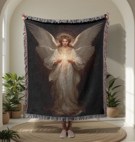 Guardian Angel 100% Cotton Woven Blanket, Angelic Woven Throw
