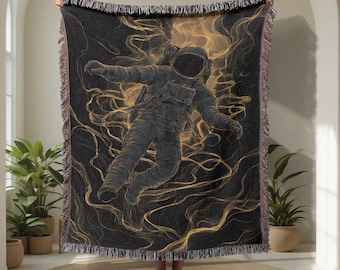 Astronaut Adventure Woven Blanket 100% Cotton, Red Planet Space