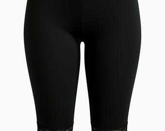 Black Lace Trim Leggings: Polyamide Capri Yoga Pants