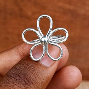 925 Sterling Silver Flower Ring • Handmade Open Petal Floral Ring • Nature Inspired Jewelry • Boho Adjustable Band • Gift for Her