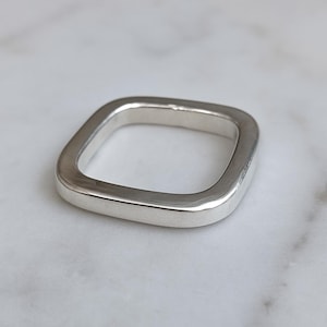 Handmade Geometric Square Ring | Solid Sterling Silver Minimalist Ring | Modern Unisex Statement Band | Chunky Open Shape Jewelry