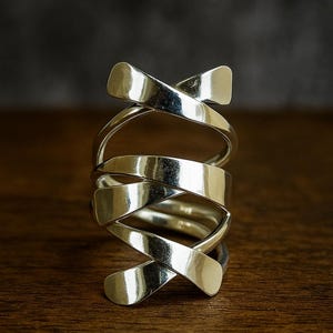 Verstellbarer Wickelring • 925 Sterling Silber Spiralring • Bold Statement Band • Handgemachter breiter Bandring • Moderner Boho Schmuck • Geschenk für Sie