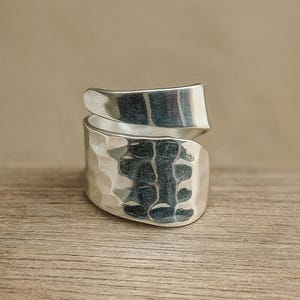 Chunky Hammered Wrap Ring | Adjustable Sterling Silver Statement Ring | Bold Textured Band | Handmade Modern Boho Jewelry