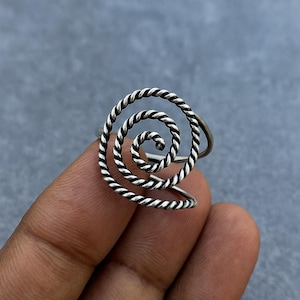 Twisted Spiral Ring | Handmade Oxidized Sterling Silver Swirl Ring | Boho Adjustable Statement Ring | Tribal Spiral Jewelry for Her