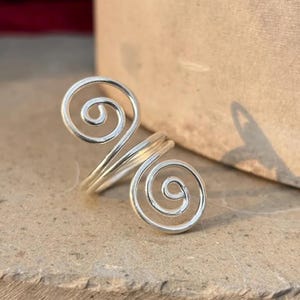Double Spiral Ring | Handmade Sterling Silver Adjustable Swirl Ring | Boho Statement Jewelry | Ancient Symbolic Spiral Band