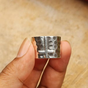 925 Sterling Silver Cross Ring • Wide Hammered Band Ring • Handmade Christian Jewelry • Faith Ring for Men & Women • Spiritual Gift
