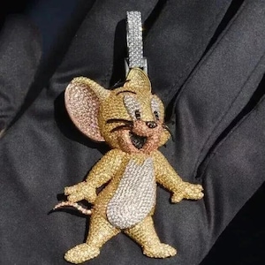 3.00 Ct Round Cut Real Moissanite Cartoon Charm Pendant 14KYellow Gold Plated Silver Style