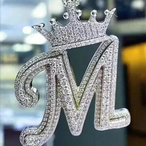 3.00 Ct Round Cut Real Moissanite Custom Letter Men&#39;s Pendant 14K White Gold Plated   Birthday Gift