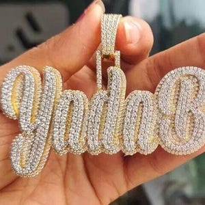 2.30 Ct Round Cut Real Moissanite Custom Name Pendant 14K Yellow Gold Plated Style