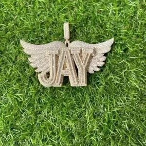 Real Moissanite 4.00 Ct Round Cut Custom Name Pendant 14K Yellow Gold Plated Birthday Gift