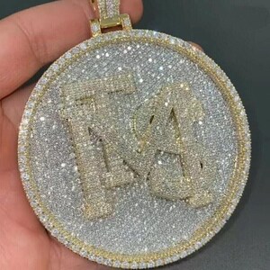 4.00 Ct Round Cut Real Moissanite Men&#39;s Customize Letter Pendant Yellow Gold Plated _  Style