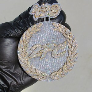 5.00 Ct Real Moissanite Round Men&#39;s Customize Name Pendant 14K Two-Tone Gold Plated  _  Style