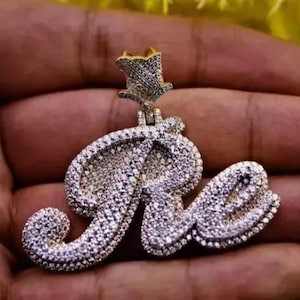 2.00  Ct Round Real Moissanite Custom Letter Pendant 14K Yellow Gold Plated Silver Style