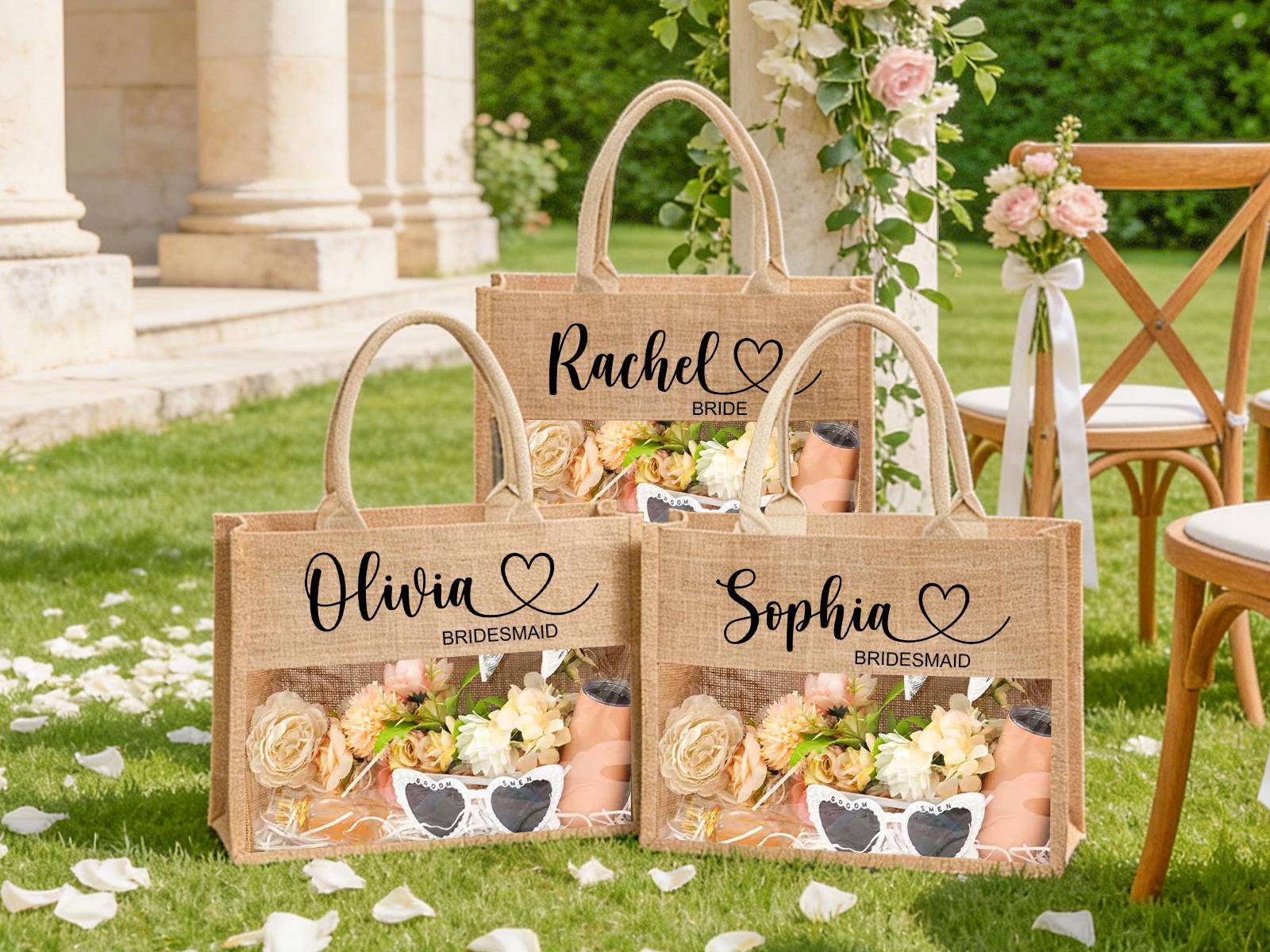 Custom Burlap Tote Bag, Personalized Bridesmaid Beach Bag, Bridal Party ...