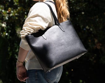 Handmade Black Leather Shoulder Bag: Minimalist Alcantara Lined Purse