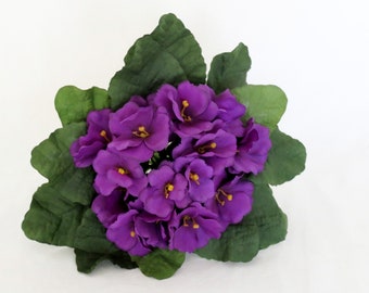 Faux African Violet Bush, Purple Floral Home Decor
