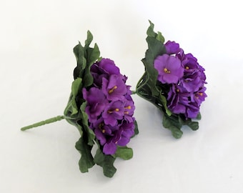 Faux African Violet Bushes, Purple Floral Home Decor, Set of Two