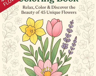Blumen-Malbuch: 46 handgezeichnete Illustrationen (PDF Download)