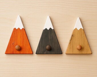 Handcrafted Wooden Mountain Wall Hook, Personal Engraving, Woodland Nursery Decor, Rustic Coat Peg