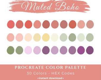 Soft Colur Code Muted Boho Procreate Color Palette: Soft Colors, Hex Codes, Digital ...