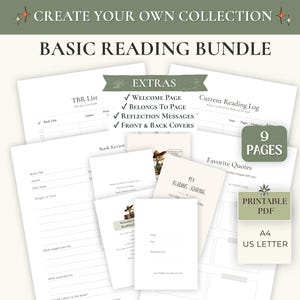 Ensemble de journal de lecture guidée à imprimer, carnet de lecture, liste de livres à lire, critique de livres et citations préférées, format PDF A4/US Letter, téléchargement numérique