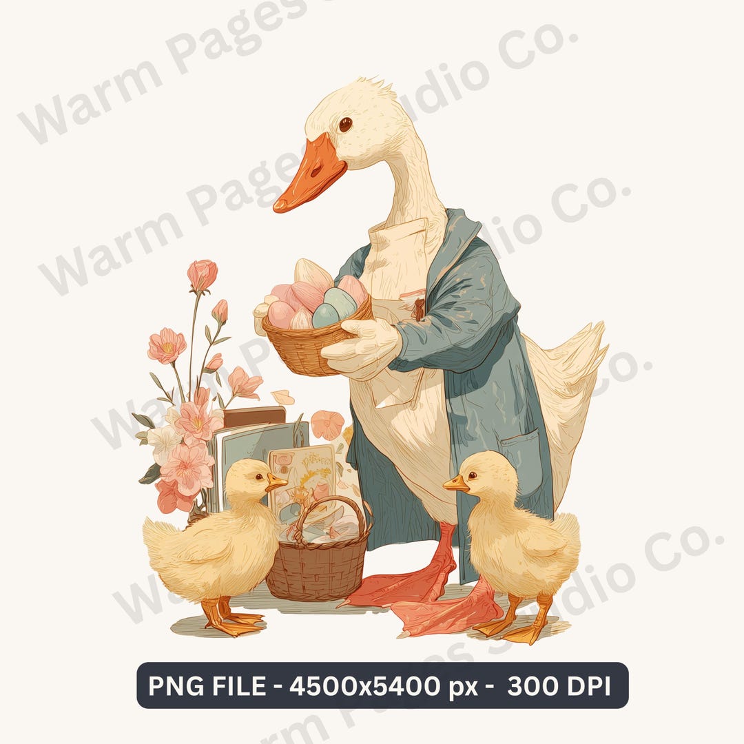 Vintage Easter Goose With Chicks Clipart, Spring Farm Animal PNG ...