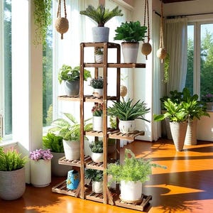 Wooden Plant Stand – 6-Tier Indoor/Outdoor Flower Shelf | 90×25×131 cm (35.4×9.8×51.6 in)