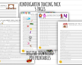 Kindergarten tracing pack, digital download PDF bundle