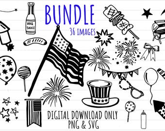 Pacchetto di clipart per il 4 luglio, file SVG e PNG, download digitale