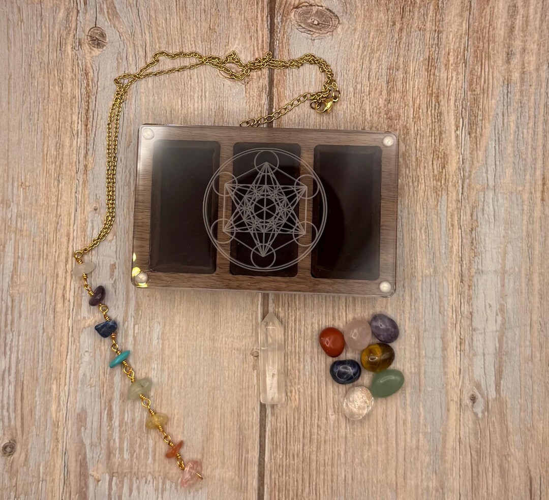 7 Chakra Crystal Gift Set With Metatron’s Cube Grid | Sapele Wood ...