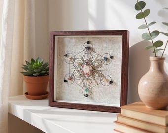 Crystal Grid for Home Protection and Meditation – Metatron’s Cube Sacred Geometry Wall Art – Energy Shield Décor for Peace & Safety