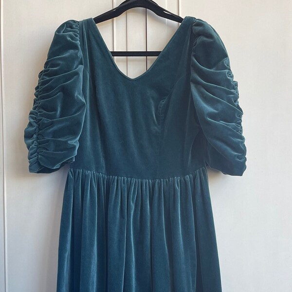 Vintage Laura Ashley Green Velvet Dress